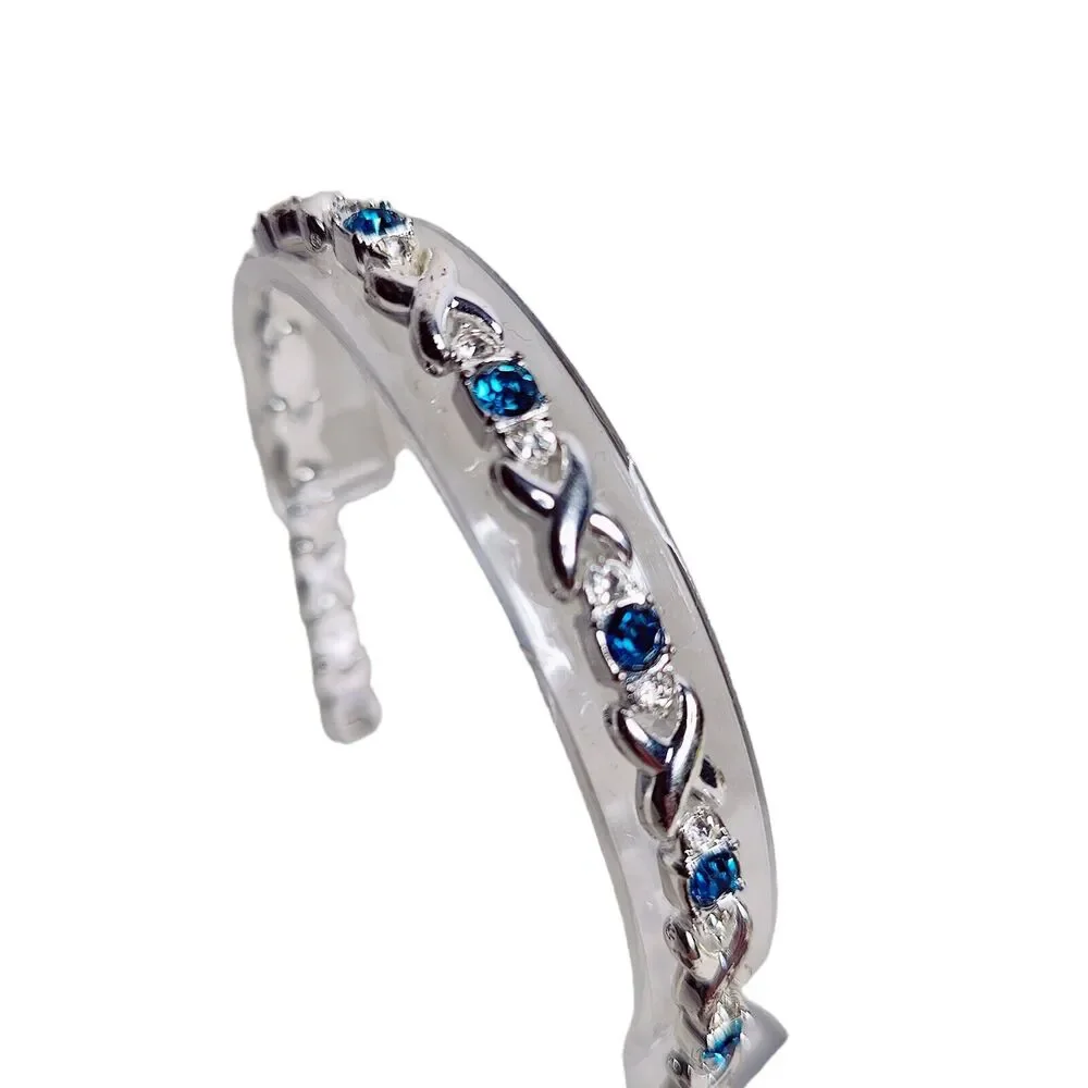 Womens Jewelry Silver Tone Blue Topaz &‎ Cubic Zirconia Tennis Bracelet